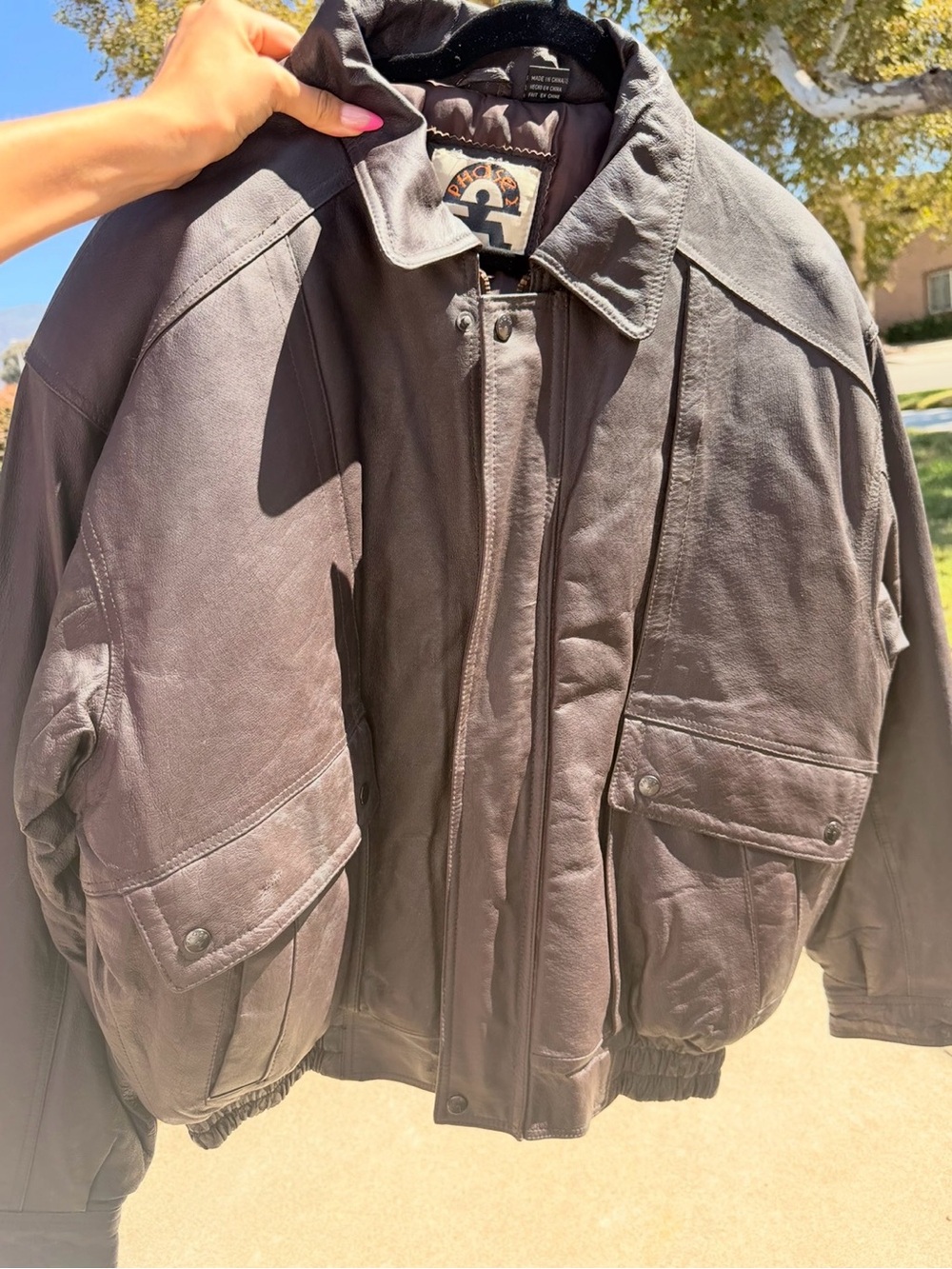 Men's Brown Leather Bomber Jacket - Classic Casual Coat